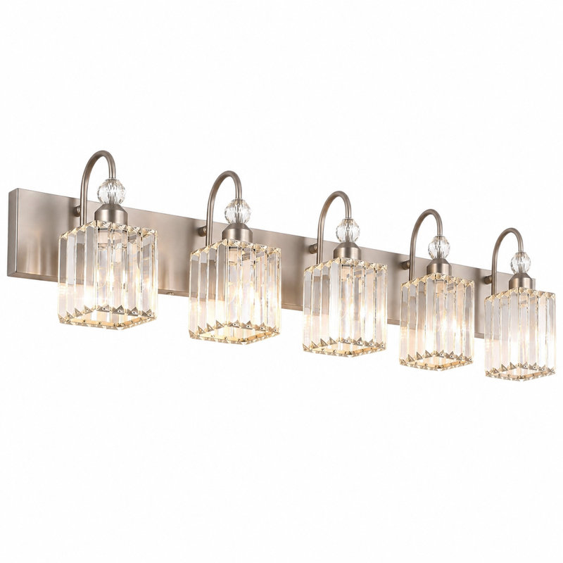 Brushed Nickel Bathroom Vanity Light Crystal Modern 5 Light