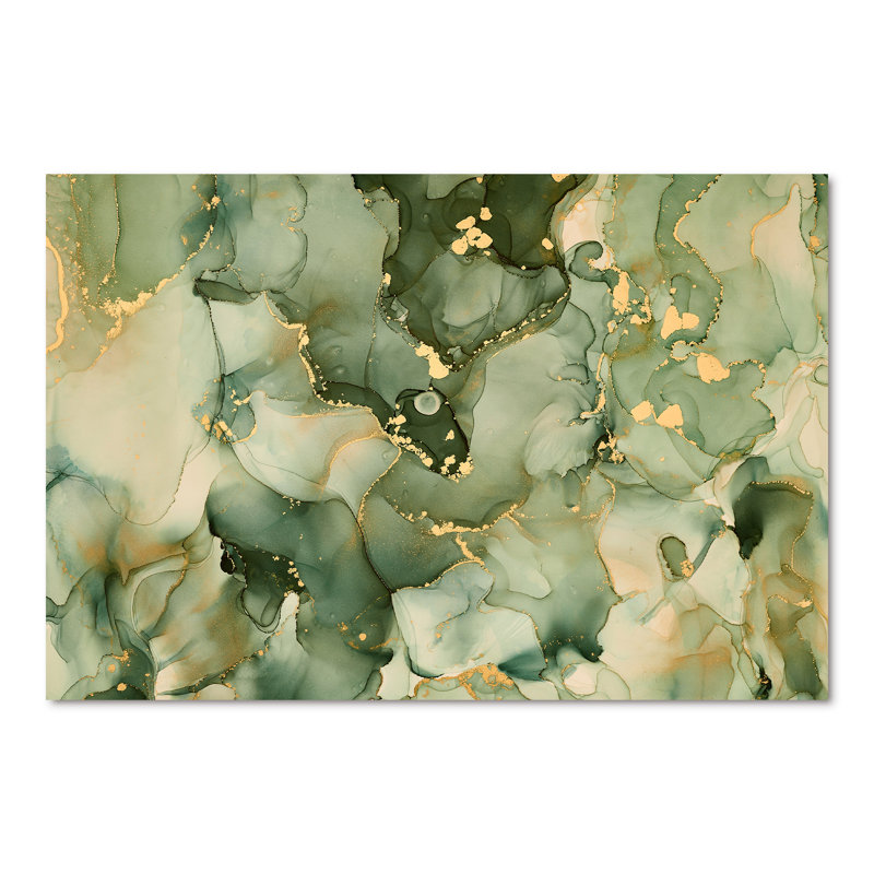 «Green Luxury Abstract Fluid Art I», reproduction d'art sur toile moderne, H 40 po x l 60 po, Toile tendue, Sans cadre
