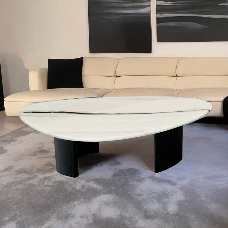 Coffee Table Marble Stainless Steel, 14.96" H x 43.3" L x 23.62" W, Black/White