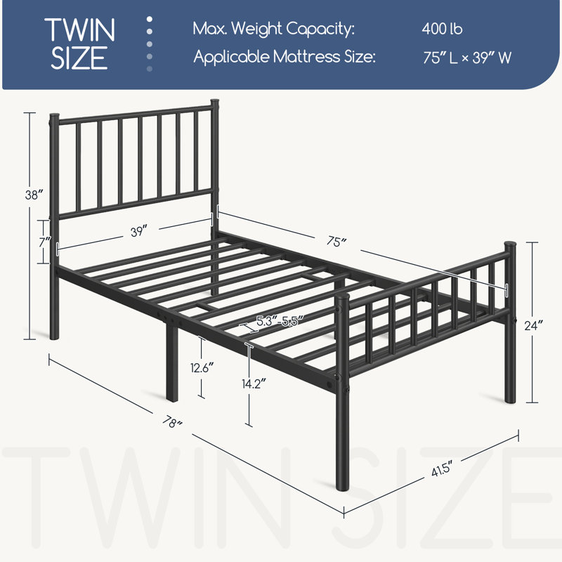 Birmati Minimalist Bed Frame with Headboard and Footboard, Black, Twin