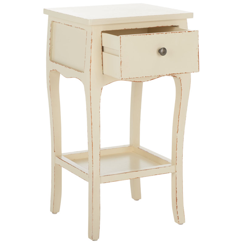 Radikha Solid Wood End Table with Storage, Vintage Cream