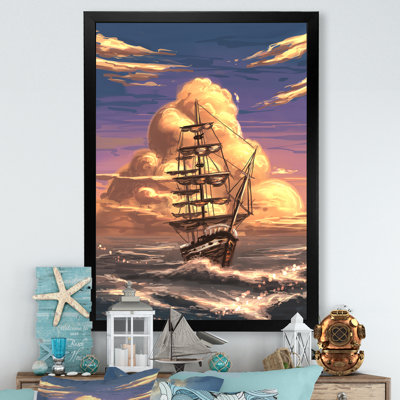 «Video Game Fantasy Ship Coastal Sunset», reproduction de photo sur toile