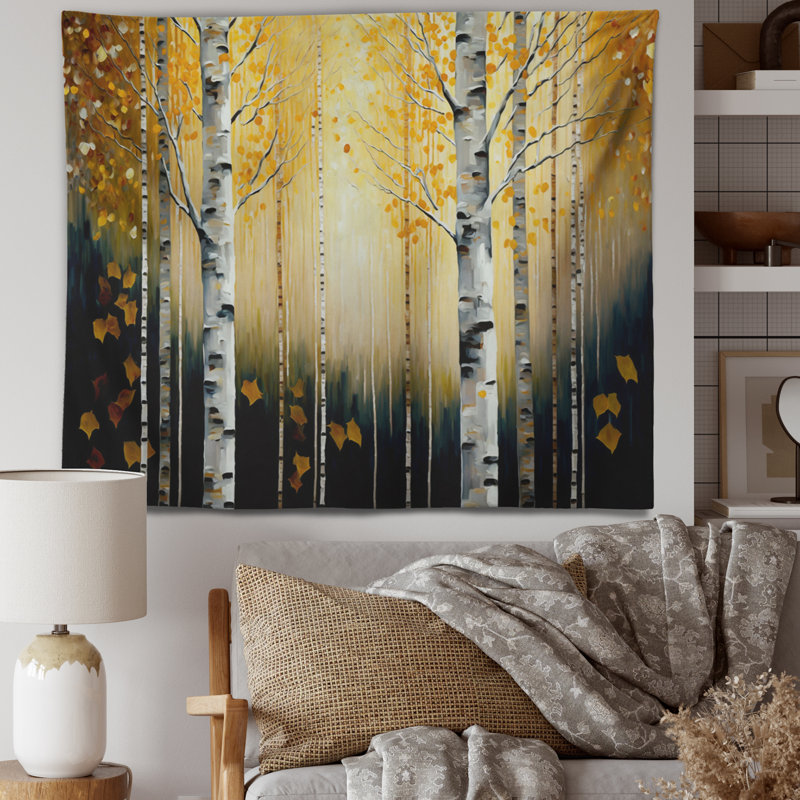 Polyester forêt de bouleaux dorés tapisserie I, H 32 po x l 39 po