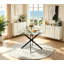 Ensemble de table à manger ronde 5 pièces pour 4 personnes, table de cuisine ronde en verre de 91 cm avec base en métal en forme de X et 4 chaises capitonnées en velours (ensemble de 5)-653396157-653396158