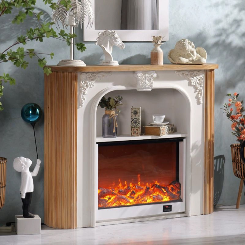 Burlywood + White Manufactured Wood Freestanding Fireplace