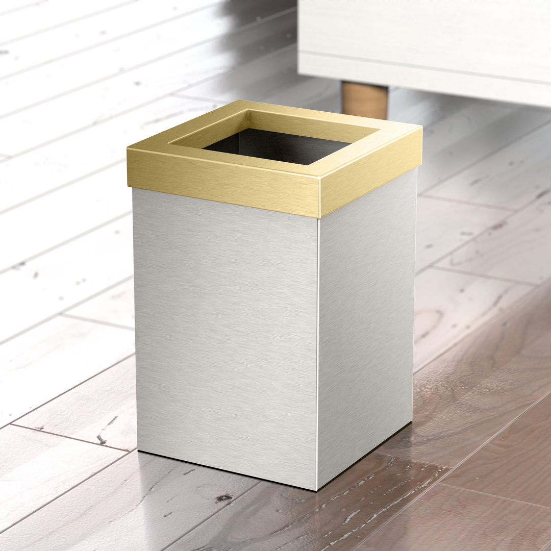 Elevate Stainless Steel 3-Gallon Wastebasket with Open Removable Lid |Square  Open Top Trash Can with Padded Base Gatco 