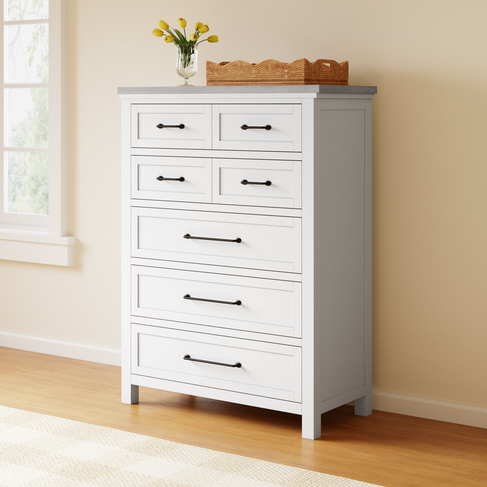 Kenya 5 - Drawer Dresser, White/Fog