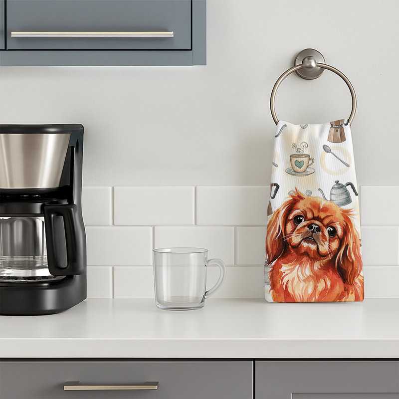 Red Pekingese Coffee Bar Kitchen Towel, Red Pekingese