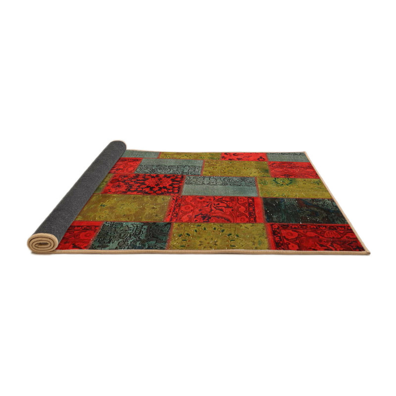 Tapis de zone vert/rouge contemporain, Rond 4 pi