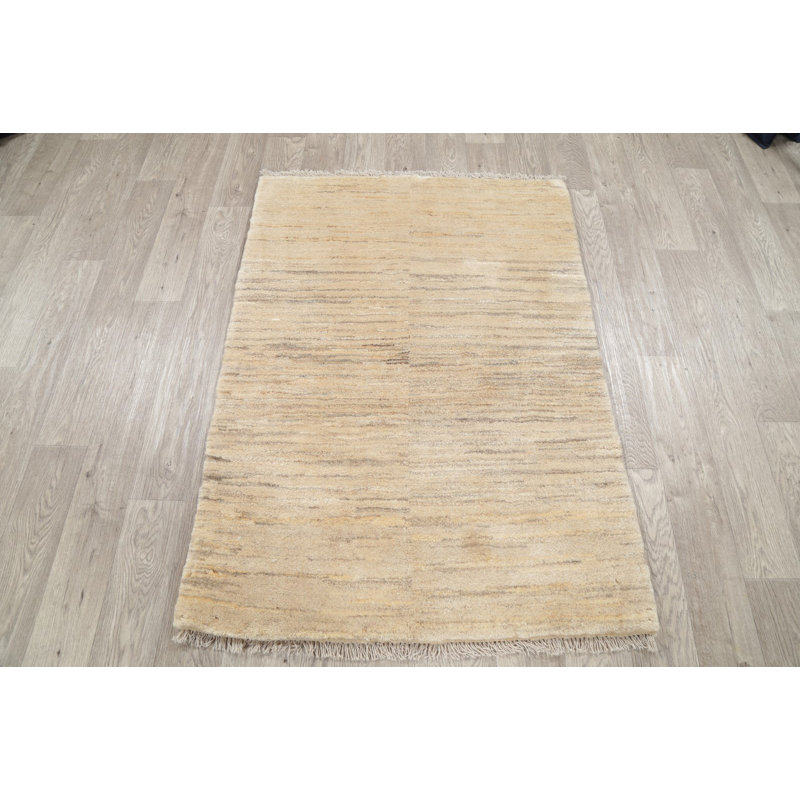 Tapis en laine beige 3 pi 4 po x 4 pi 8 po one-of-kind à la main noué la new Shella