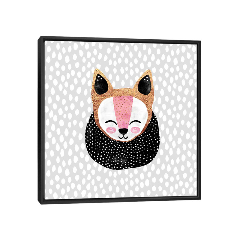 « little arctique fox », impression sur toile, H 18 po x l 18 po x P 1,5 po, Toile avec cadre noir, Pas de tapis