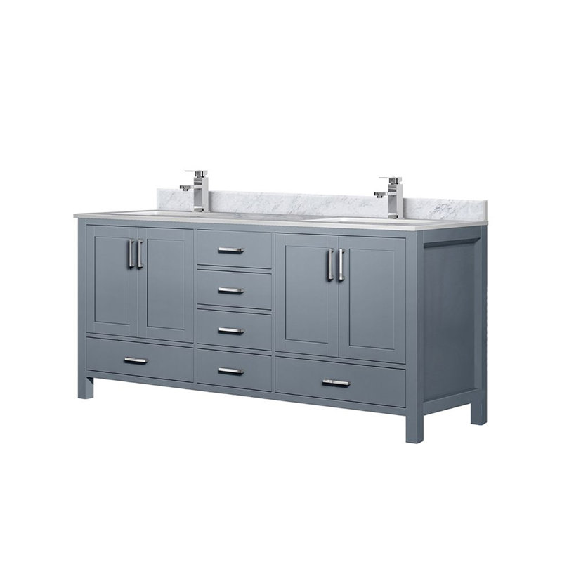 Ensemble de meuble-lavabo double avec plateau en marbre et robinet, Gris foncé