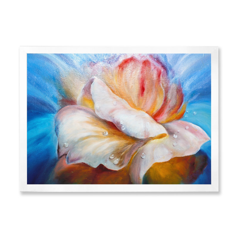 "Creative Waterdrop On Beige Flowers II", reproduction sur toile flottante, H 24 po x l 36 po x P 1 po, Cadre photo blanc