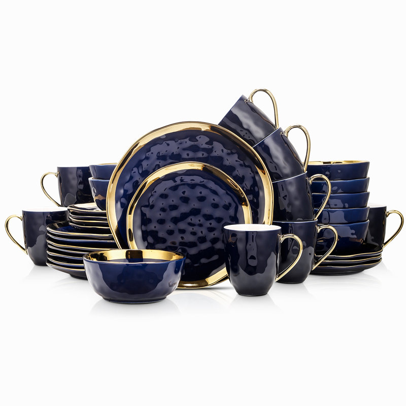 Stone Lain Florian 32-Piece Dinnerware Set Porcelain, Blue