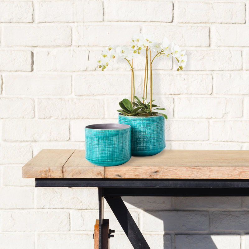 Pots en céramique très brillants de couleur bleu sarcelle Phoenix Treille, ensemble de 2, Bleu