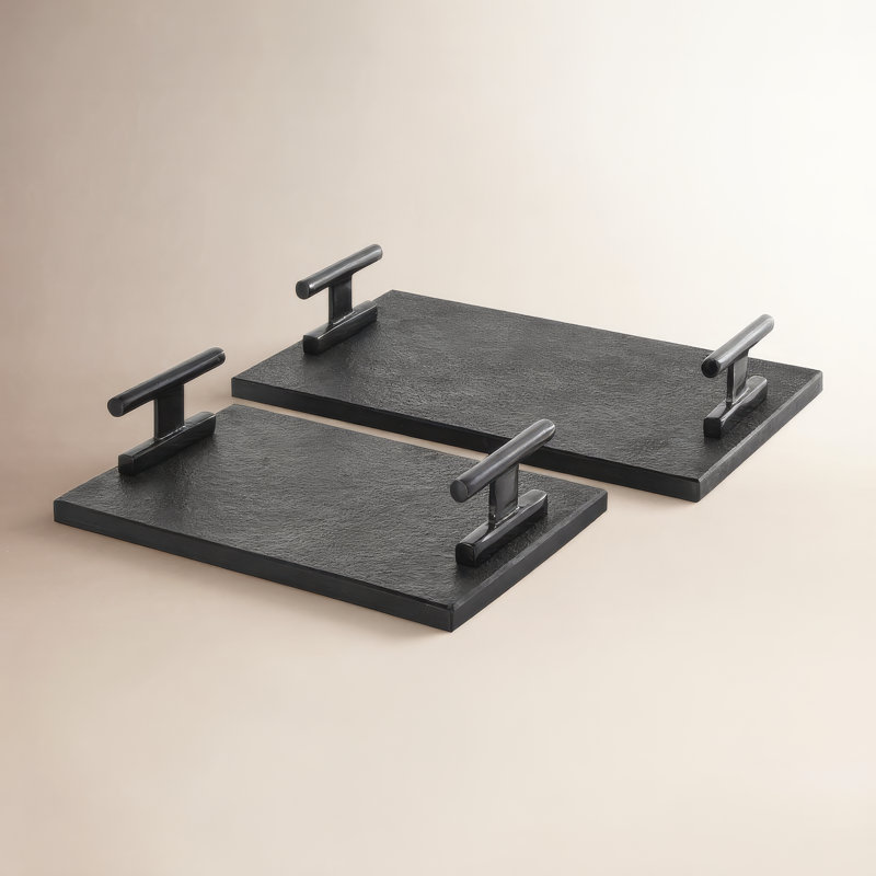 Plateau en bois massif Aedic - ensemble de 2, H 3,25 po x l 7,15 po x P 22,15 po x H 6,25 po x P, Noir