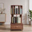 Bibliothèque pivotante à 360° avec tiroir de rangement et roulettes verrouillables, bibliothèque tournante autoportante en bois, meuble de rangement d'angle peu encombrant pour salon, bureau ou chambre.-1616548802-1616548807