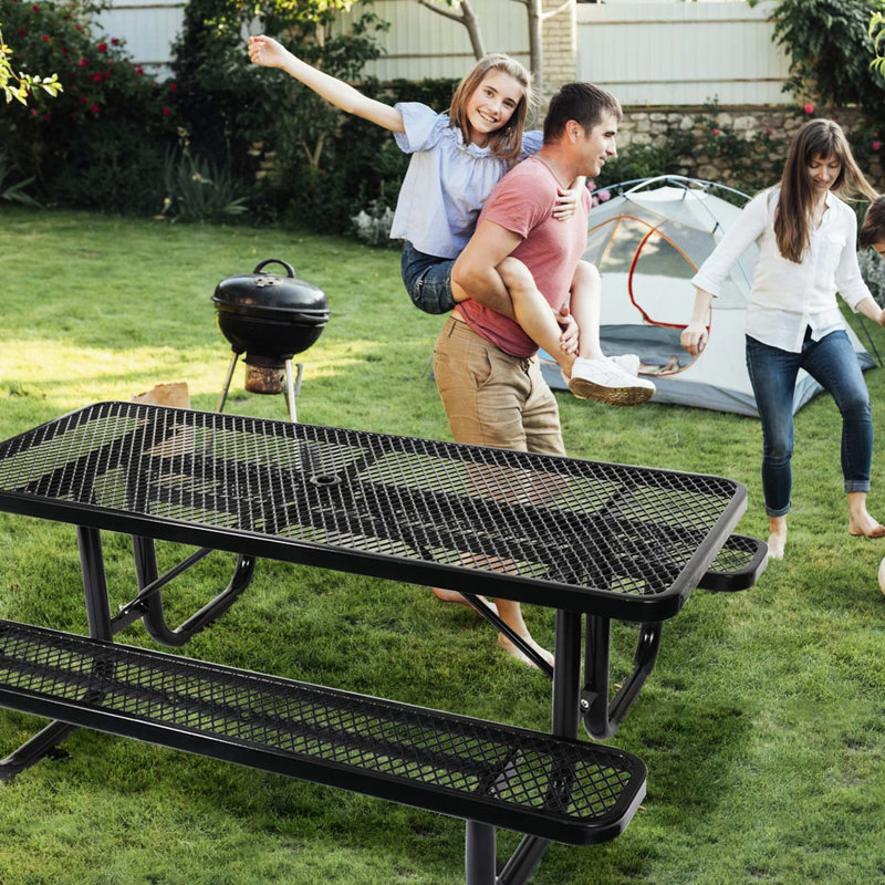 6 Ft. Rectangular Picnic Table - Black Steel, Easy To Clean Surface, Outdoor Use Clean, Happiness