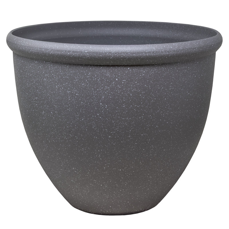 Garden Elements TerraStone Classic Smooth Round Planter, Greystone, 16in, 16 Inch, Gray