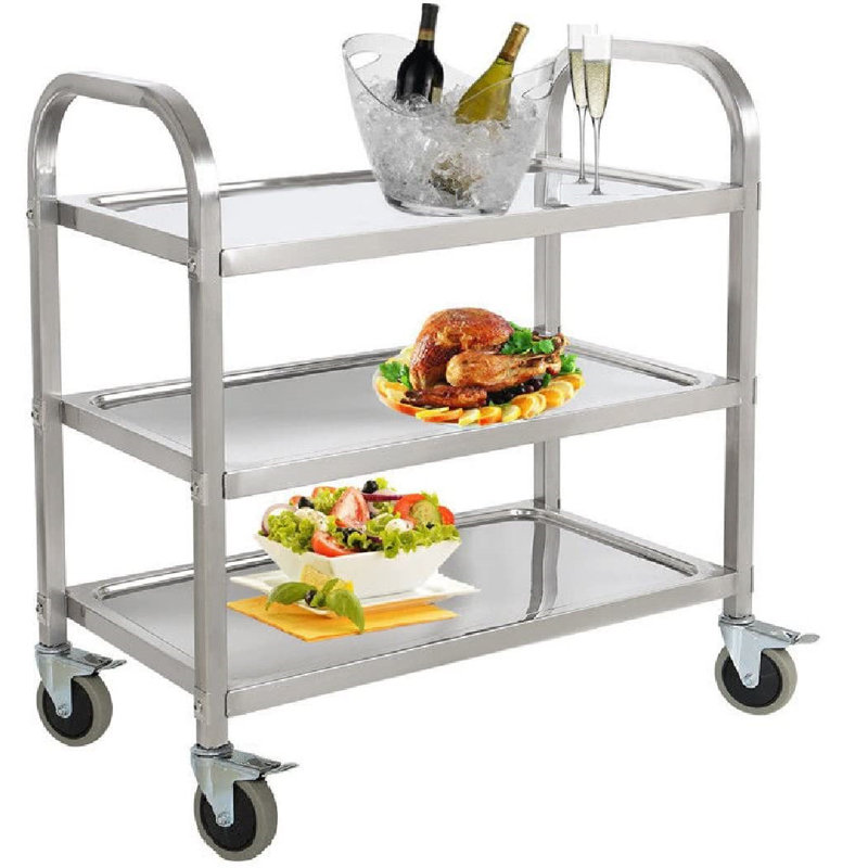 3 Shelf Stainless Steel Dining Cart on Wheels, 35" H x 34" W x 18" D