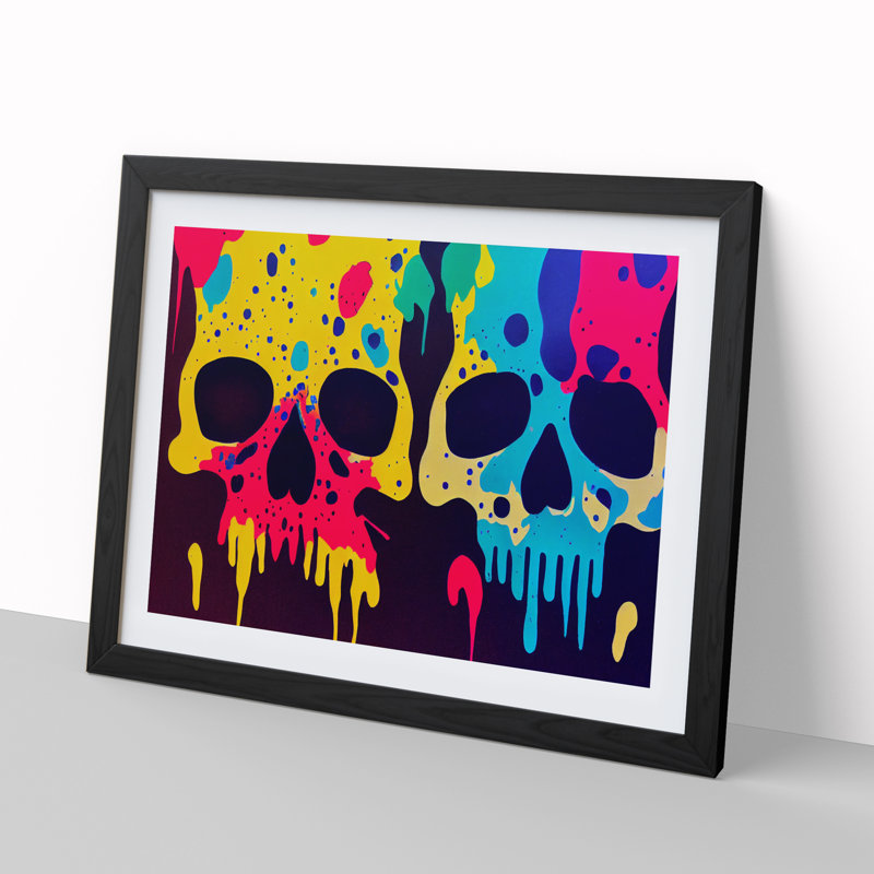 XH1022-7851X Skull Painting Abstract - Print, Black Framed, 25cm H x 34cm W x 2cm D