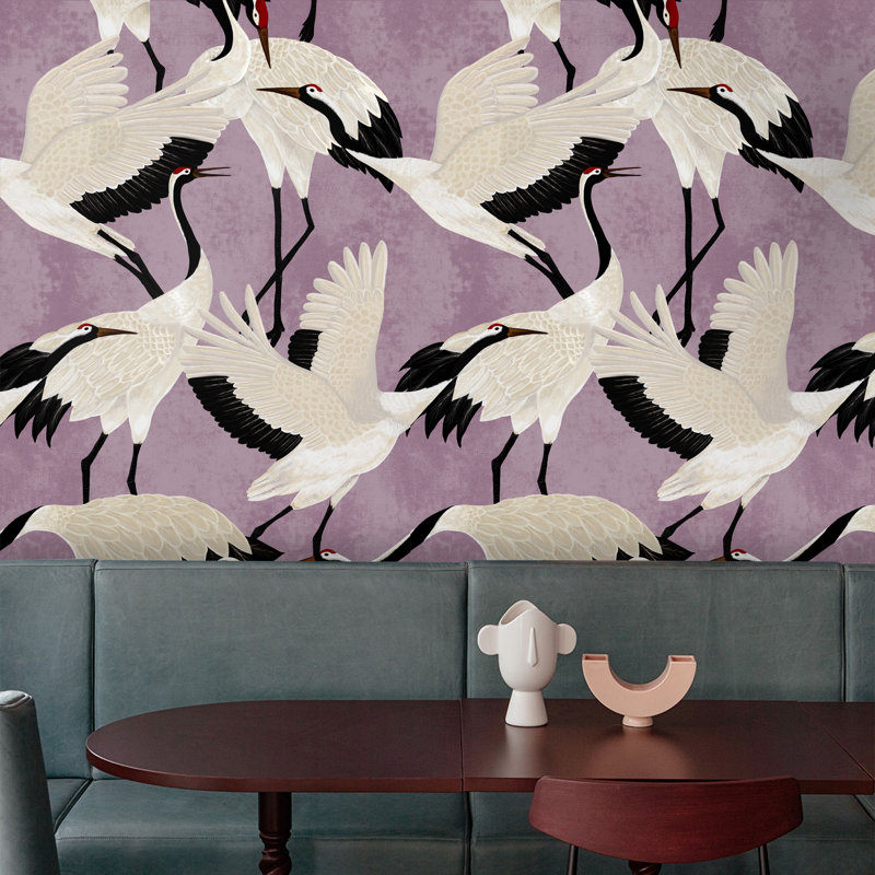 Japanese Crane Wallpaper Mauve Purple, Lilac