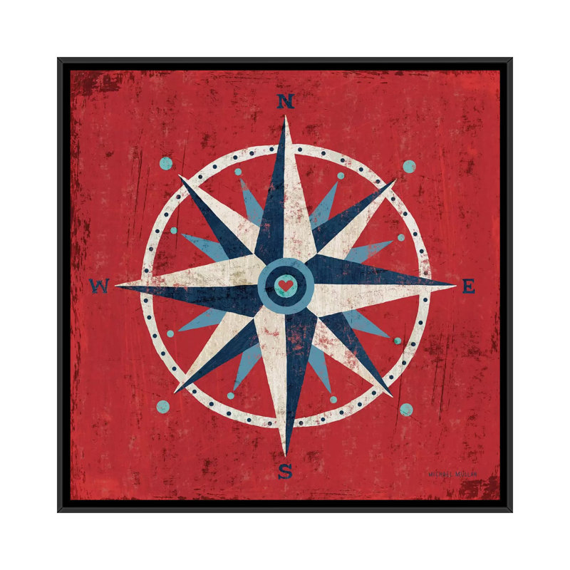 « nautique love (compass) »-impression sans cadre sur toile, H 12 po x l 12 po x P 1,5 po, Toile avec cadre noir