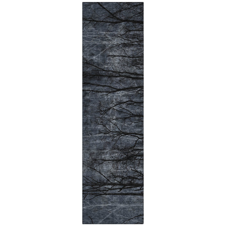 Machine Washable Indoor/Outdoor Xhevrie Charcoal Rug
