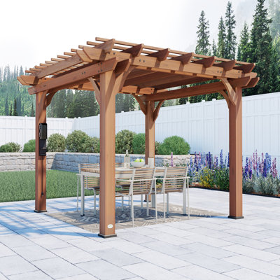 Ensemble de pergola d'extérieur en bois de cèdre avec toit en treillis et PowerPort Backyard Discovery Beaumont 10 pi x 10 pi