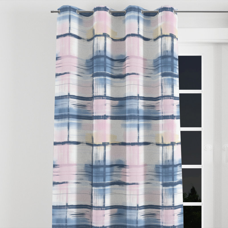Modern Window curtains - Pink Light Horizon Plaid Grommet Curtain - 1 Panel, 52" W x 63" L, Silver Grommets