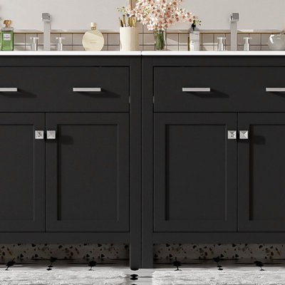 60" Modern Bathroom Vanity Set With Double Vanities (Separate), Double Ceramic Sinks, Adjustable Shelf, Soft Close Doors And Flip Drawer– Modern Bathroom Solution For Spacious Bathrooms