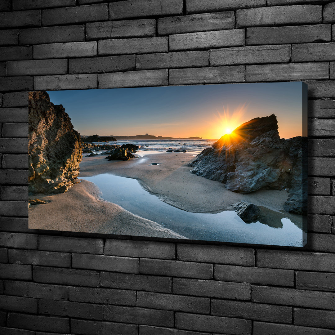 Leinwanddruck - Wandkunst - Drucke auf Leinwand - 100X50 Bildmotiv: Felsen Auf Leinwand Der Strand