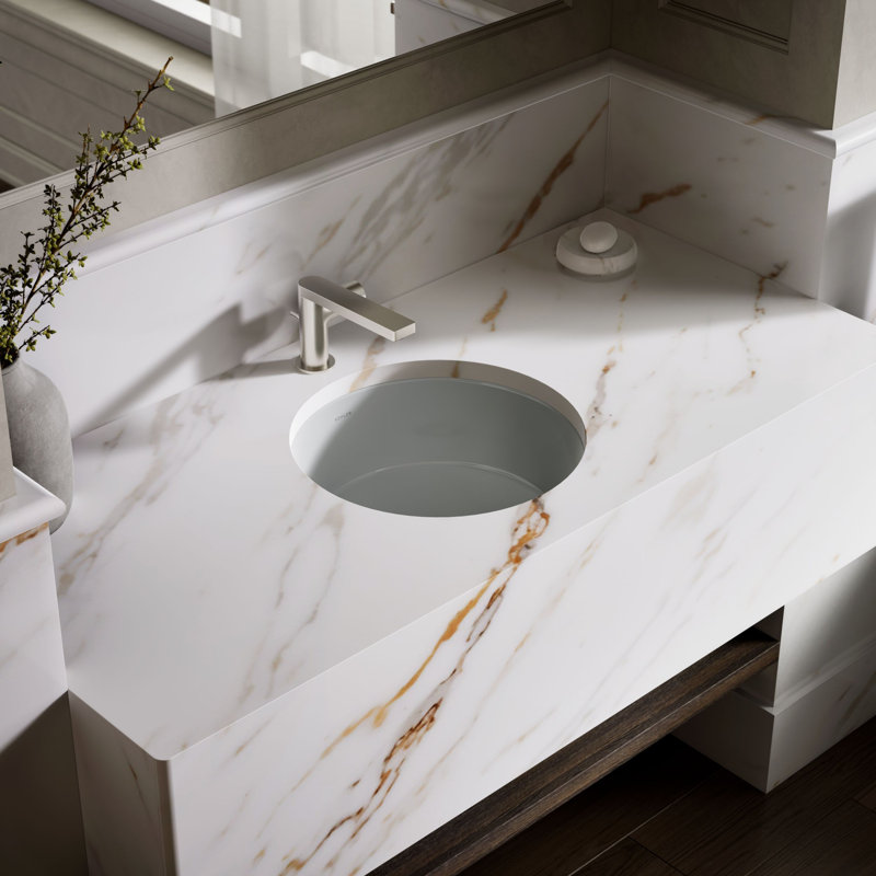 Verticyl Ceramic Vitreous China Circular Undermount Bathroom Sink with Overflow, Ice Gray