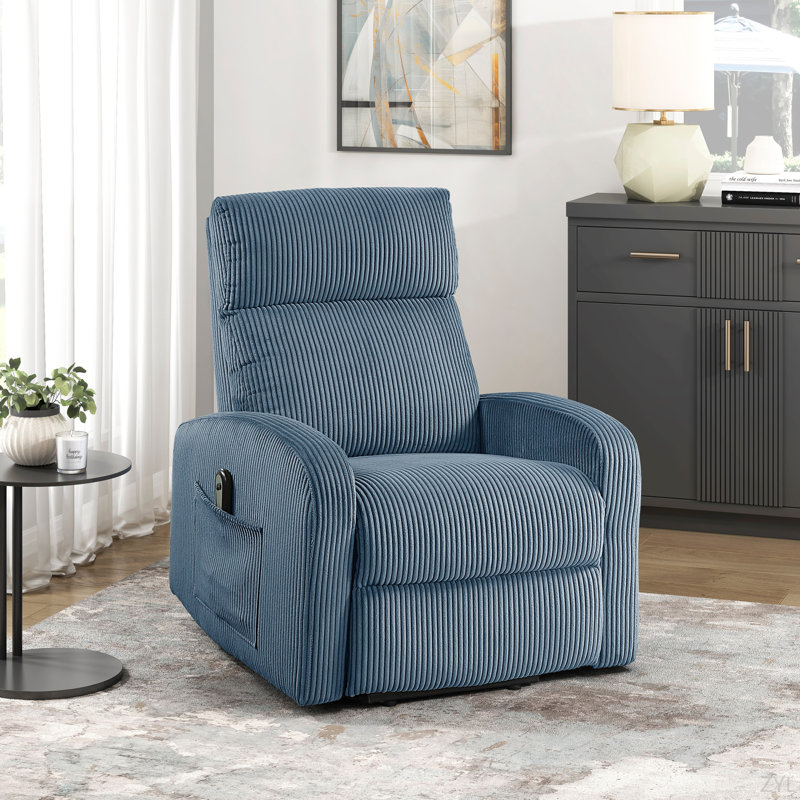 Fauteuil inclinable contemporain en velours côtelé 1pc, Bleu