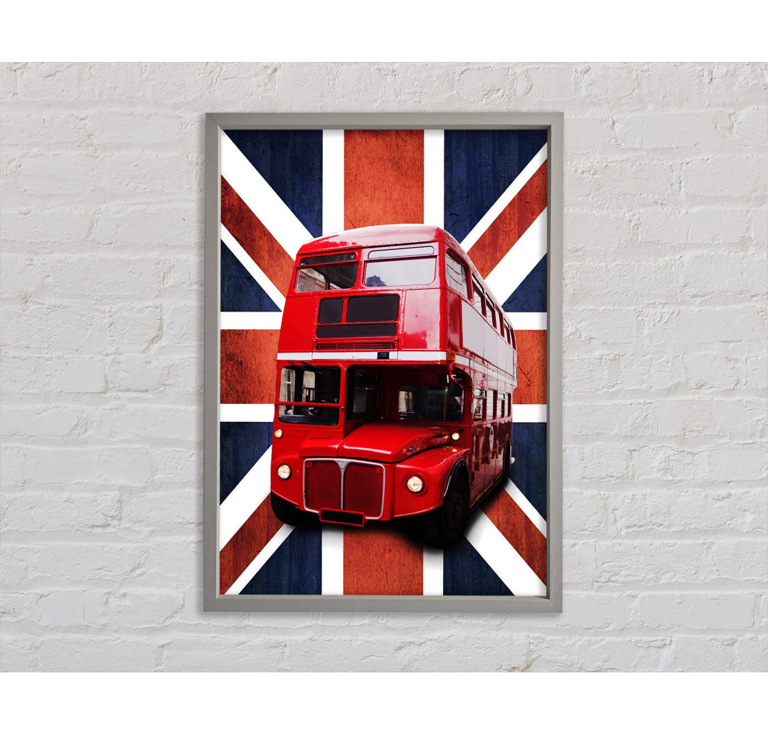 Roter Bus auf der britischen Flagge - Druck