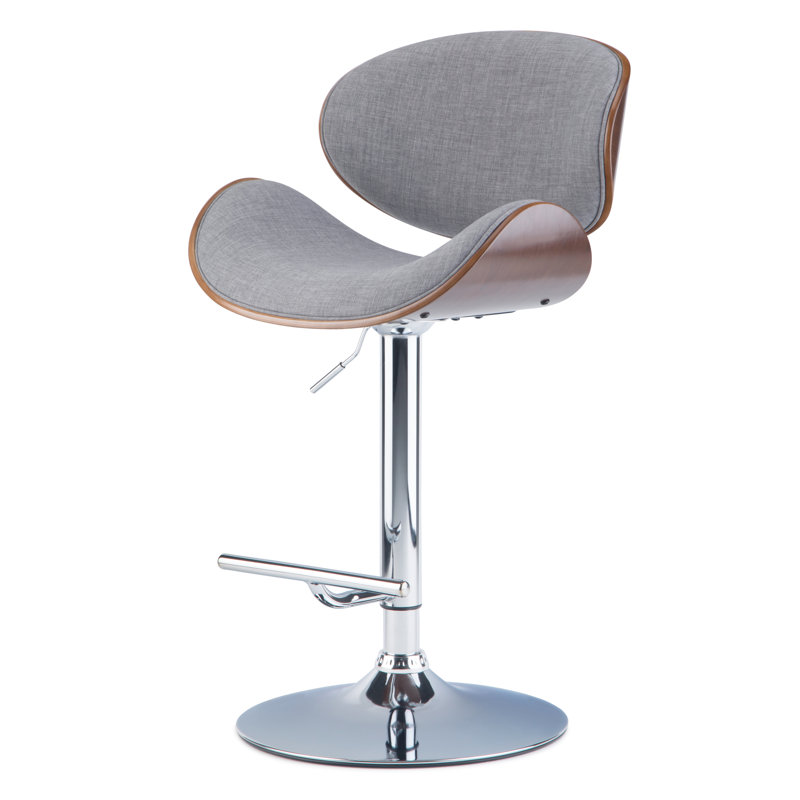 Tabouret de bar moderne pivotant rembourré Marana, Tissu en polyester aspect lin gris