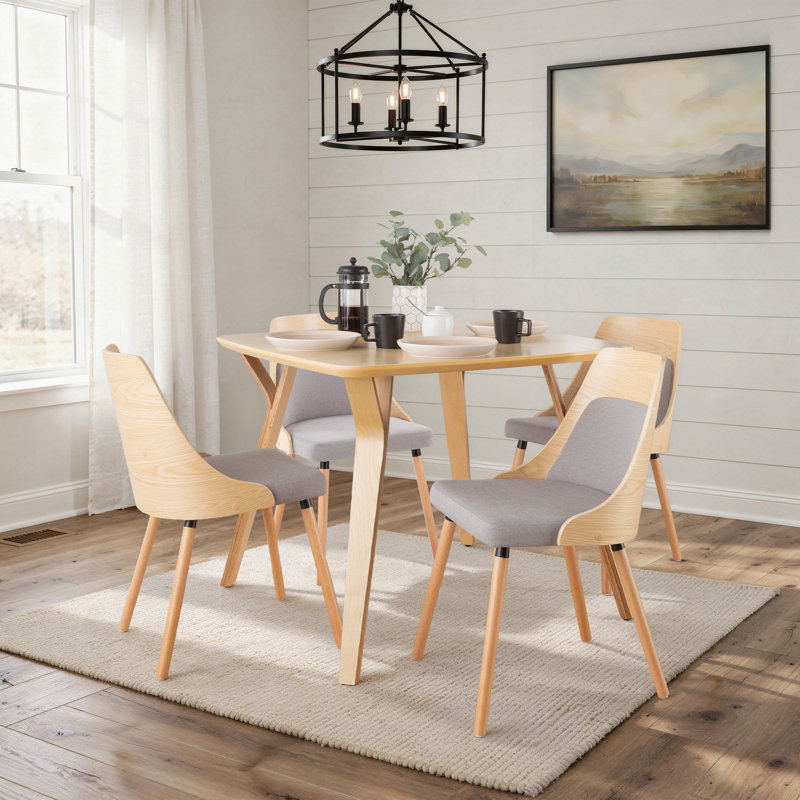Aurika Side Chairs with Tapered Wood Legs, Natural, Grey Fabric
