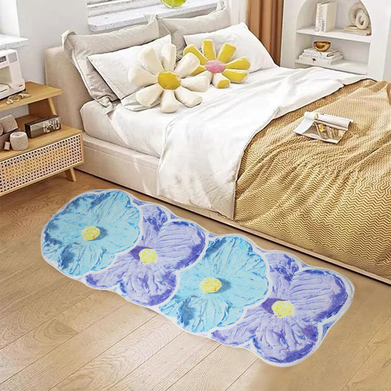Pastoral Flower Bedroom Bedside Rug For Sofa Coffee Table Kids Home Decor Aesthetic, Yellow, Novelty 3'11" x 1'4"
