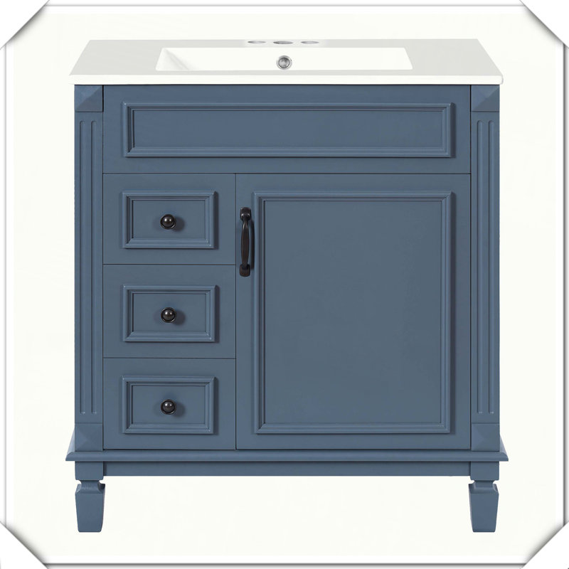Tablette de meuble-lavabo moderne avec tiroirs en céramique, Bleu