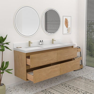 Verwood 60" Floating Bathroom Vanity With Double Sinks Combo