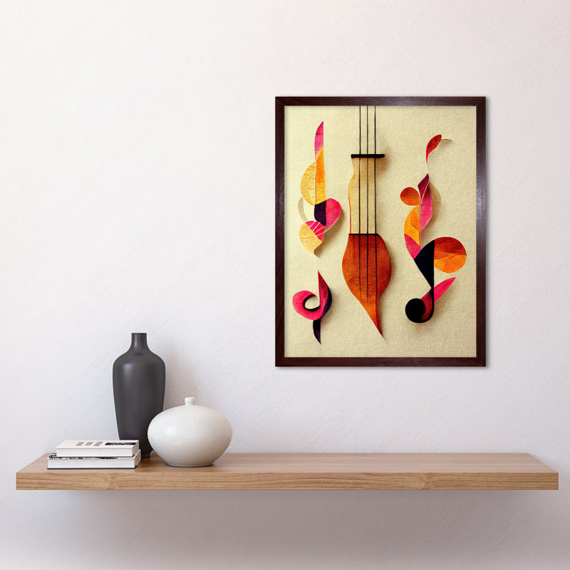 Abstract Boho Music Clefs Lyra Musical - Print, Brown Framed Unframed, 43cm H x 33cm W x 2cm D