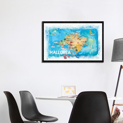 Mallorca Spain Illustrated Map with Landmarks and Highlights 1 Piece Painting on Canvas