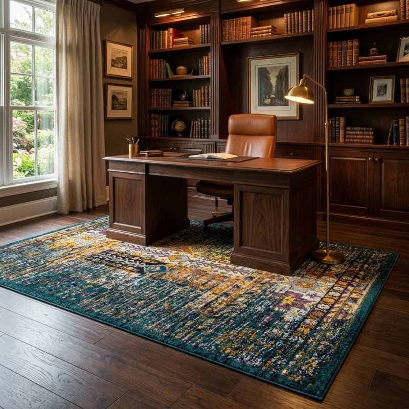 Tapis Kristen Naplate, Teal, Rectangle 5'3" x 8'