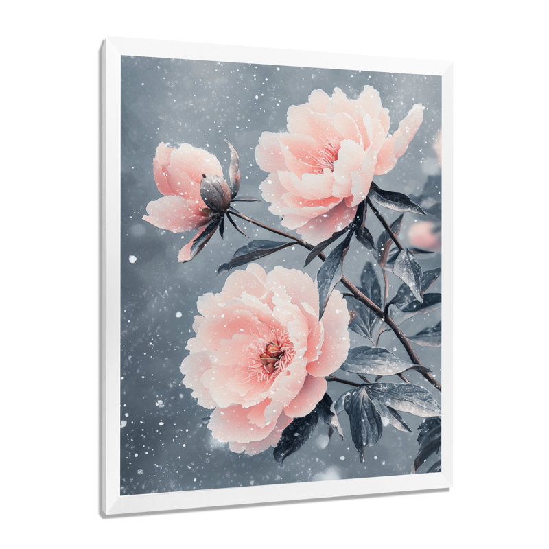 Pivoines au vent d'hiver II - décoration murale florale, H 20 po x l 12 po, Reproduction encadrée d'une seule photo, Blanc