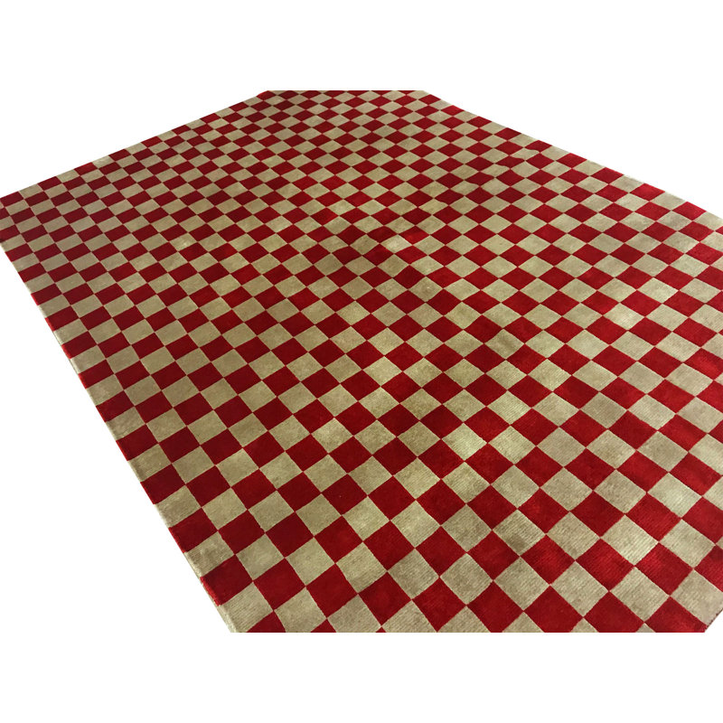 Tapis rouge et or de haute qualité noué à la main, Rectangle 5 pi 8 po x 8 pi 1 po