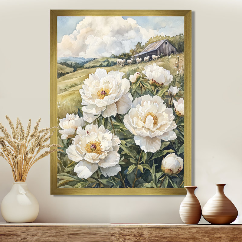 Bateson - impression sur toile florale, H 20 po x l 12 po, Reproduction encadrée d'une seule photo, Doré