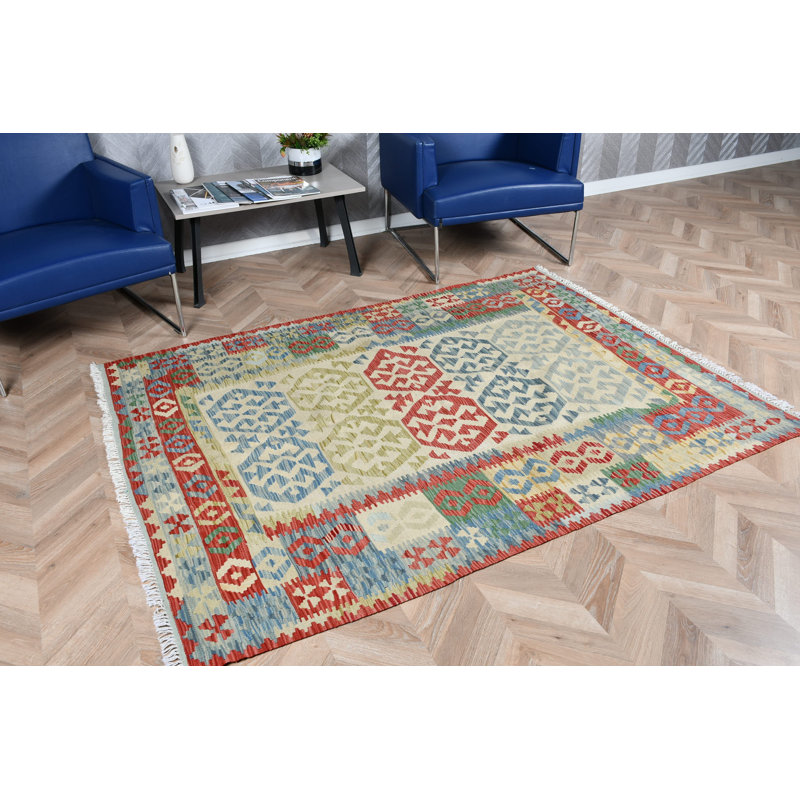 Tapis turc beige géométrique en laine biologique à motif aztèque beige idéal pour la décoration de chambre à coucher avec un design rétro anatolien de Turquie