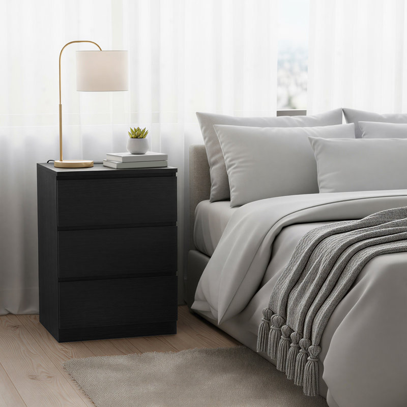 Rumena 40cm W Manufactured Wood Bedside Table, Black