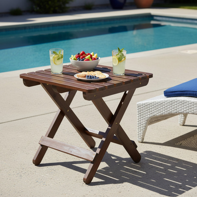  Grandview Assembled Folding Square Outdoor Side Table, Burnt Brown