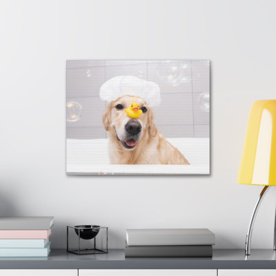 Cute Golden Retriever Bathee Canvas Wall Art